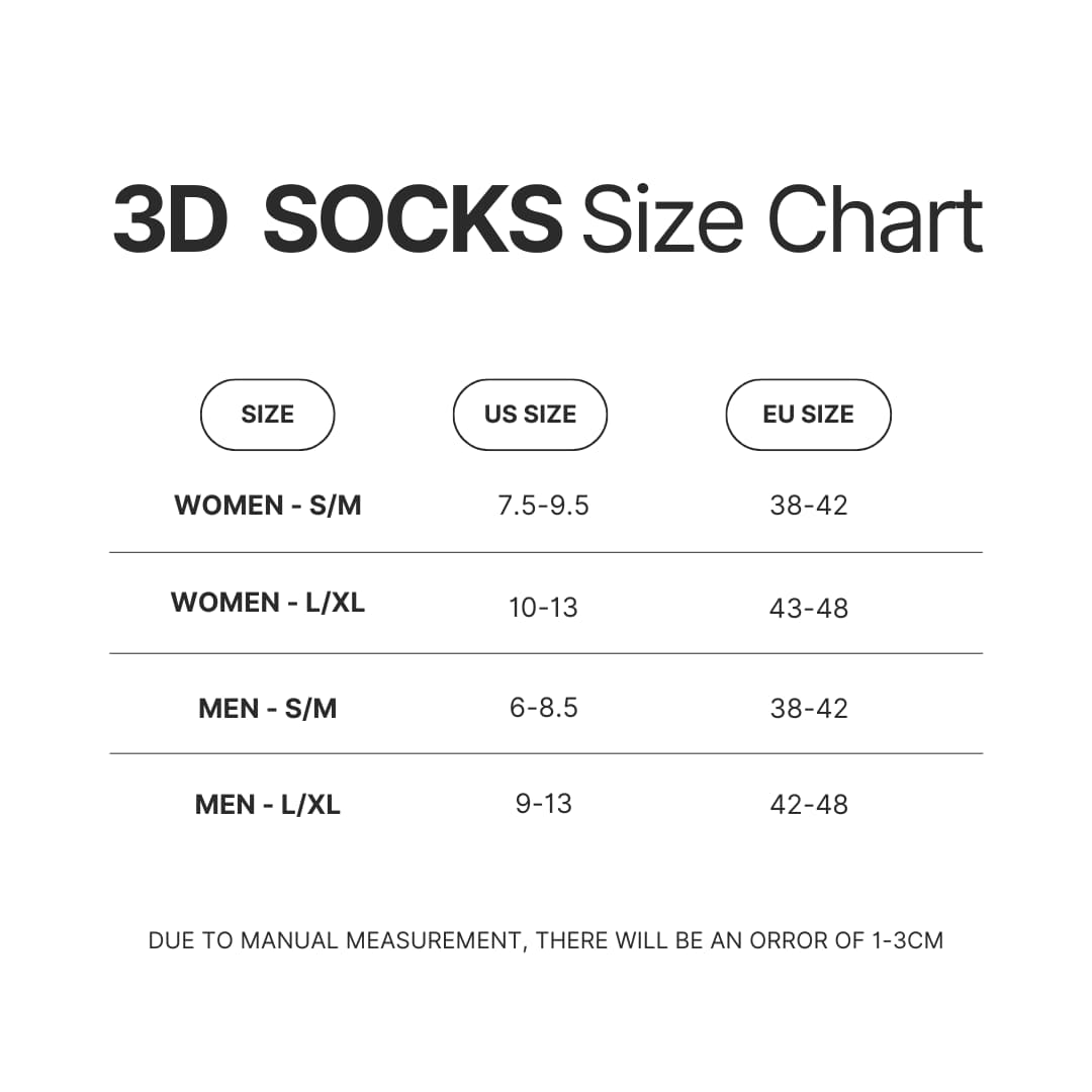 3D Socks Size Chart - Bee And Puppy Cat Store